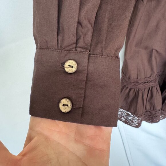 free-est La Bamba Cotton Double Espresso Drop Waist Ruffle Lace Hem Mini Dress - Picture 10 of 16